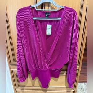Windsor Deep V Ribbed Bodysuit in Fuchsia